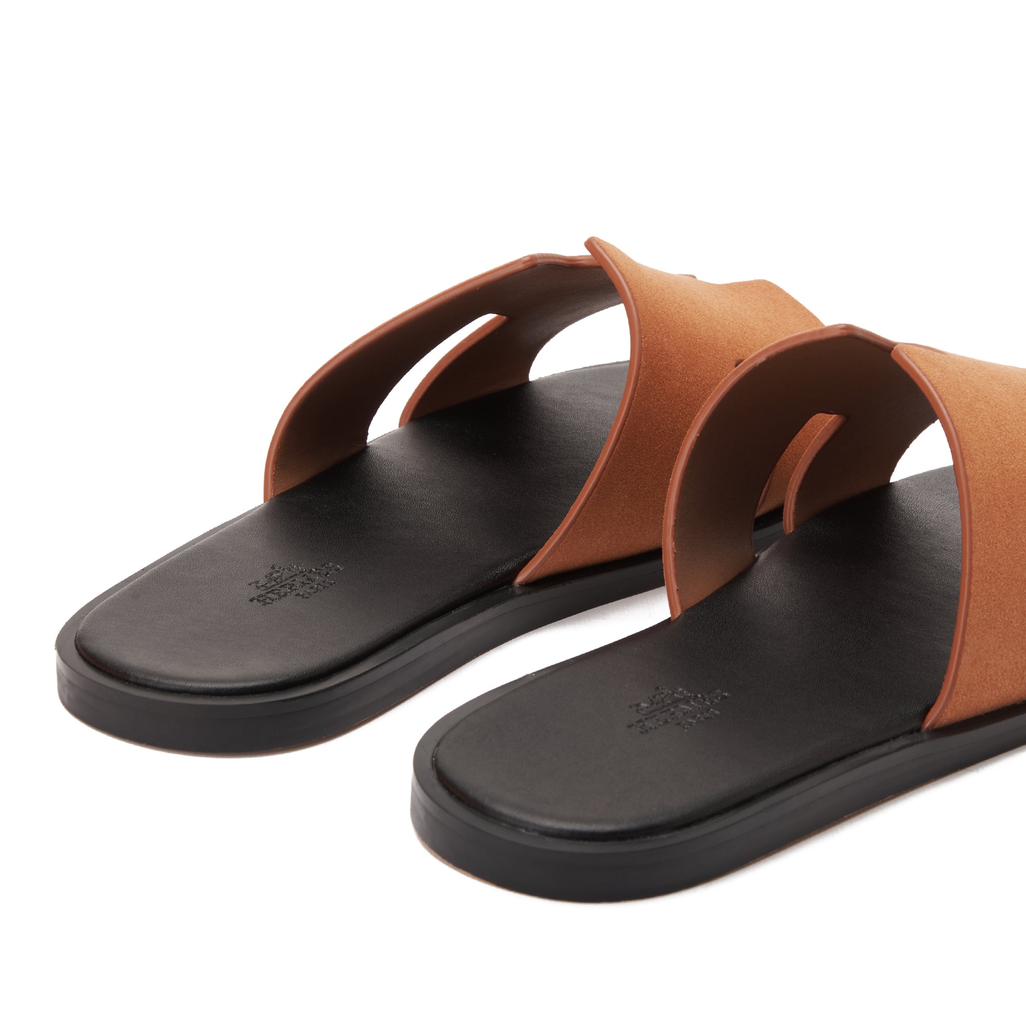 English Tan&Black Hermas Suede  H Cut Slides Luxury Sandal