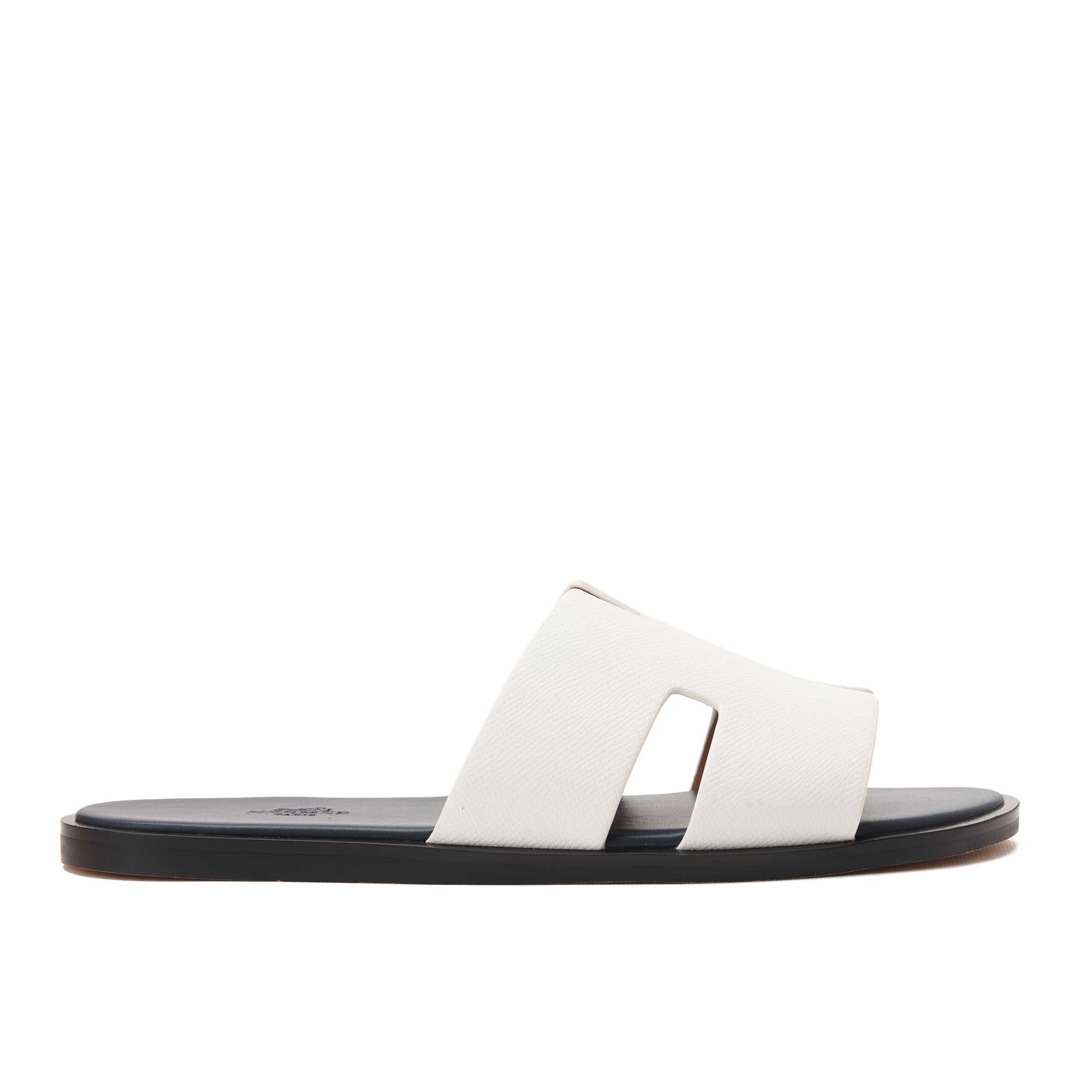 White&Navy Hermas Leather H Cut Slides Luxury Sandal