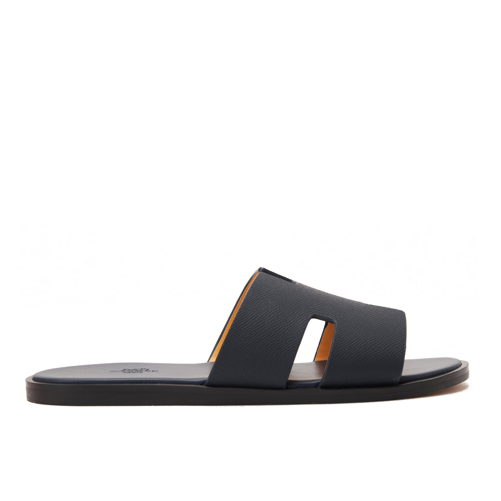 Navy Hermas Leather H Cut Slides Luxury Sandal