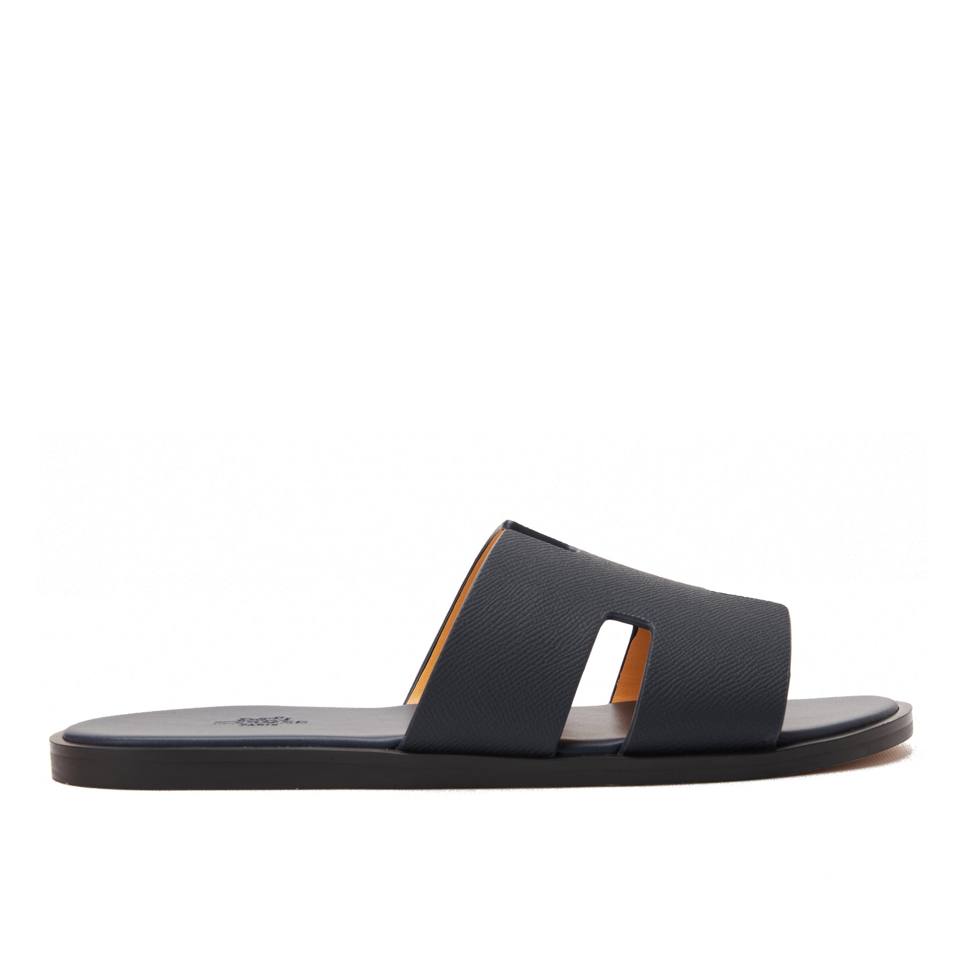 Navy Hermas Leather H Cut Slides Luxury Sandal