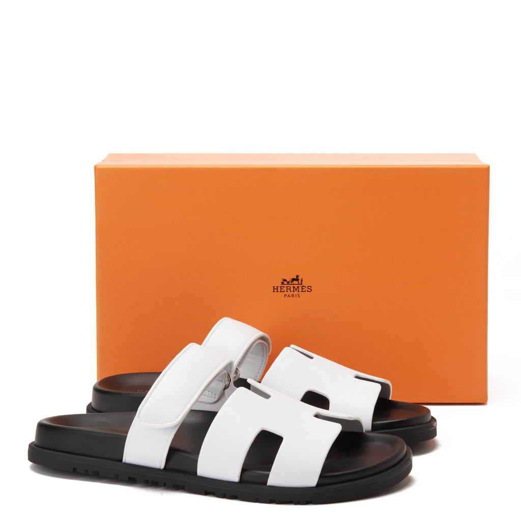 White Hermas In Calfskin With Anatomical Rubber Sole Slides Luxury Sandal
