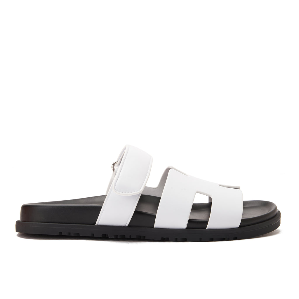 White Hermas In Calfskin With Anatomical Rubber Sole Slides Luxury Sandal