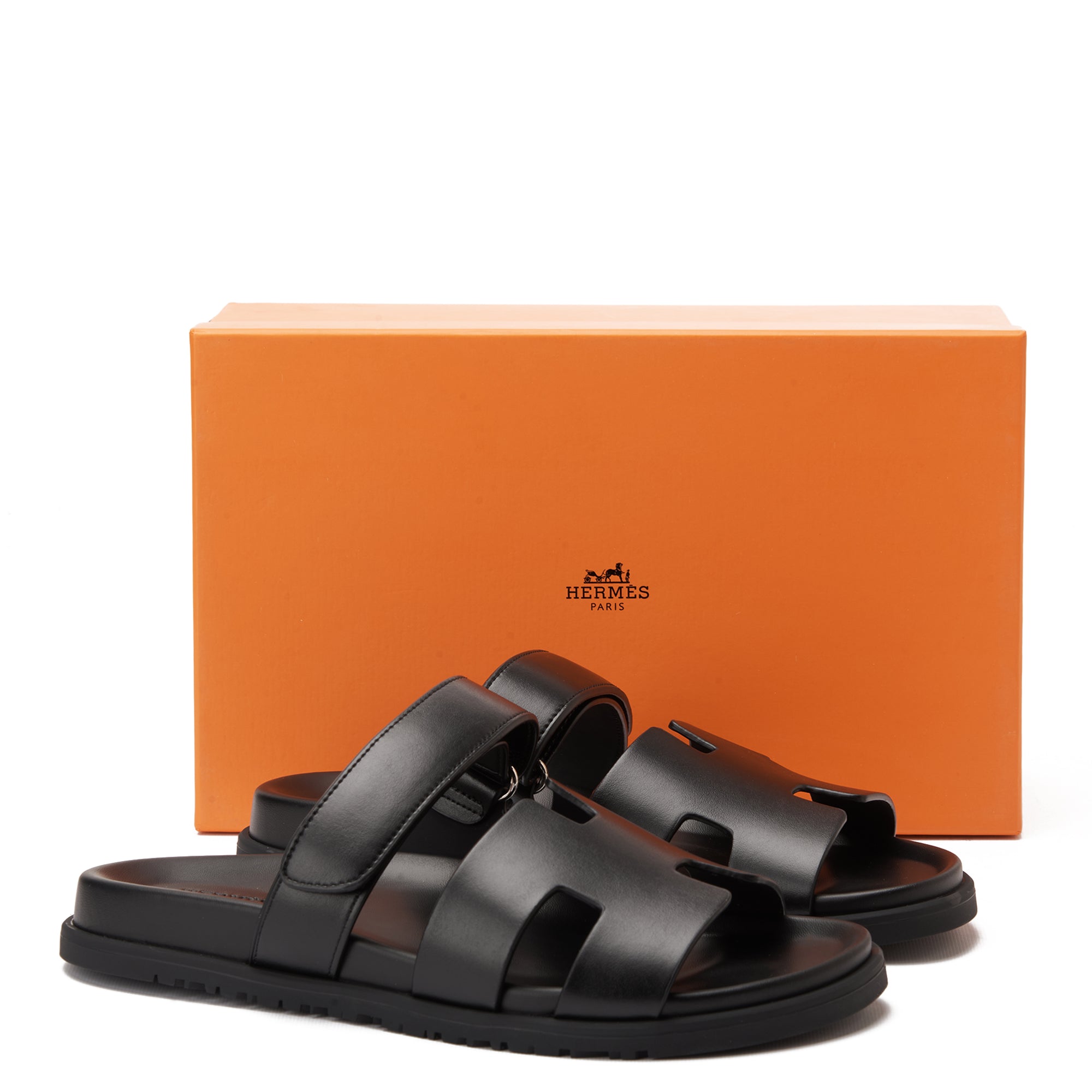 Black Hermas In Calfskin With Anatomical Rubber Sole Slides Luxury Sandal