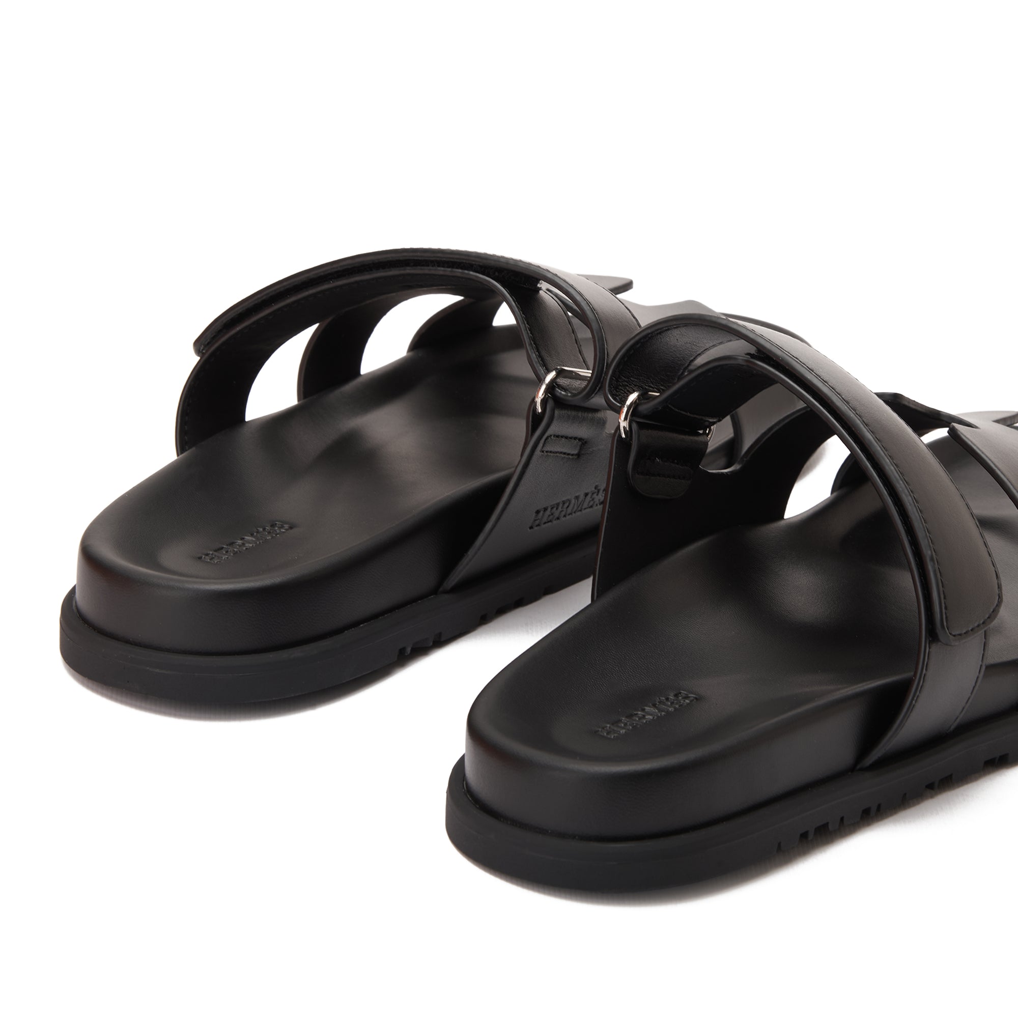 Black Hermas In Calfskin With Anatomical Rubber Sole Slides Luxury Sandal