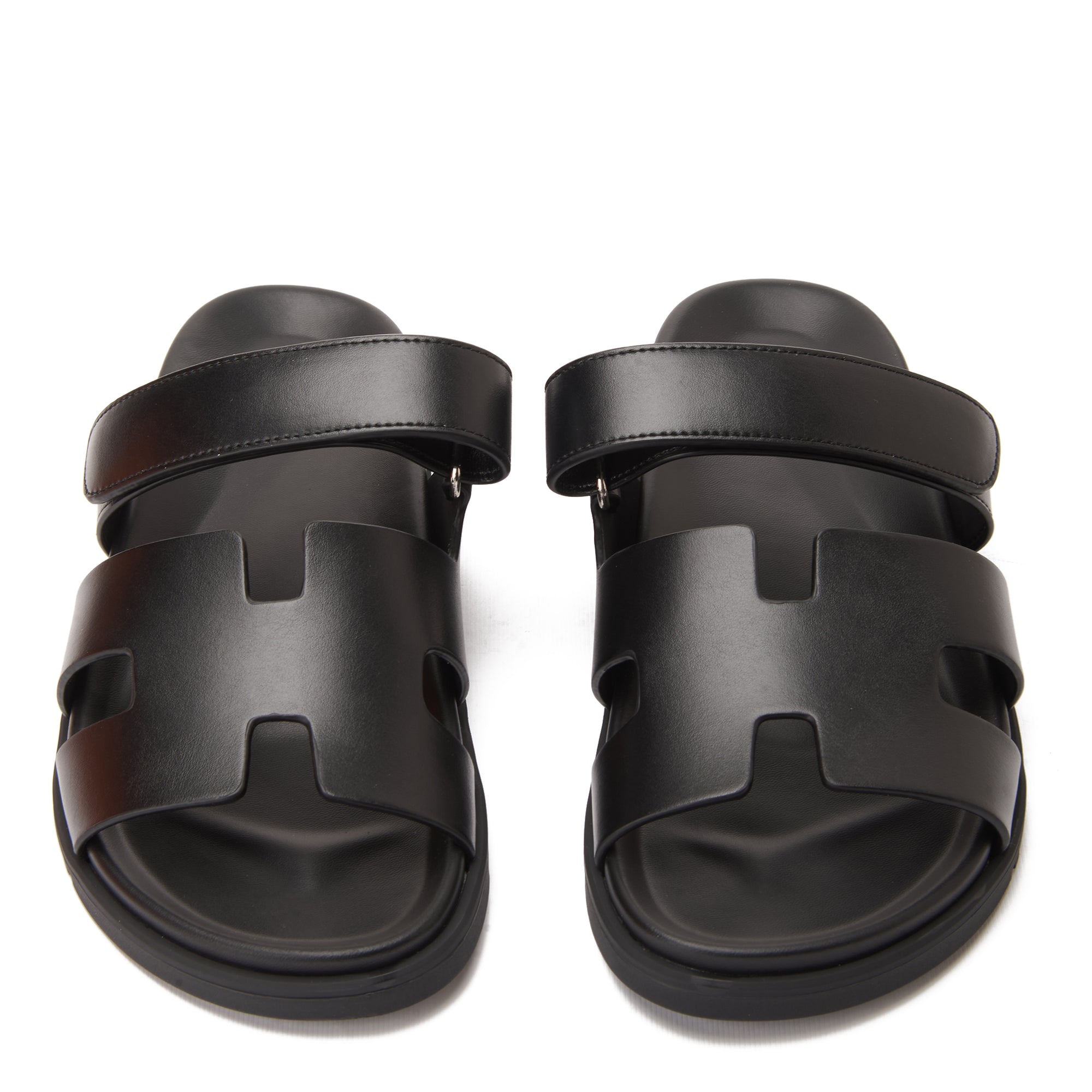 Black Hermas In Calfskin With Anatomical Rubber Sole Slides Luxury Sandal