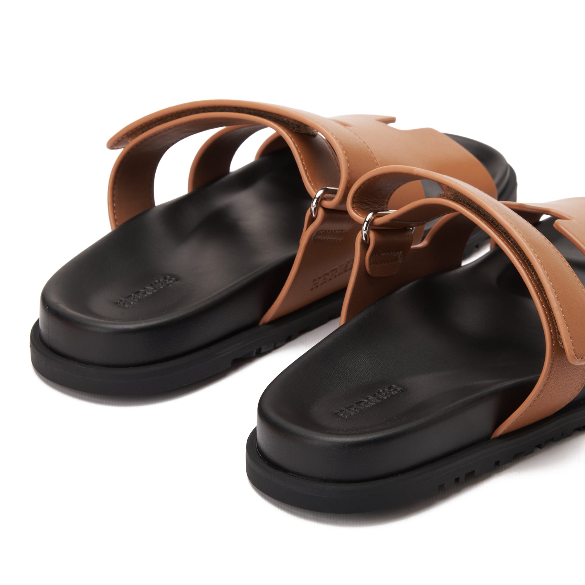 English Tan Hermas In Calfskin With Anatomical Rubber Sole Slides Luxury Sandal