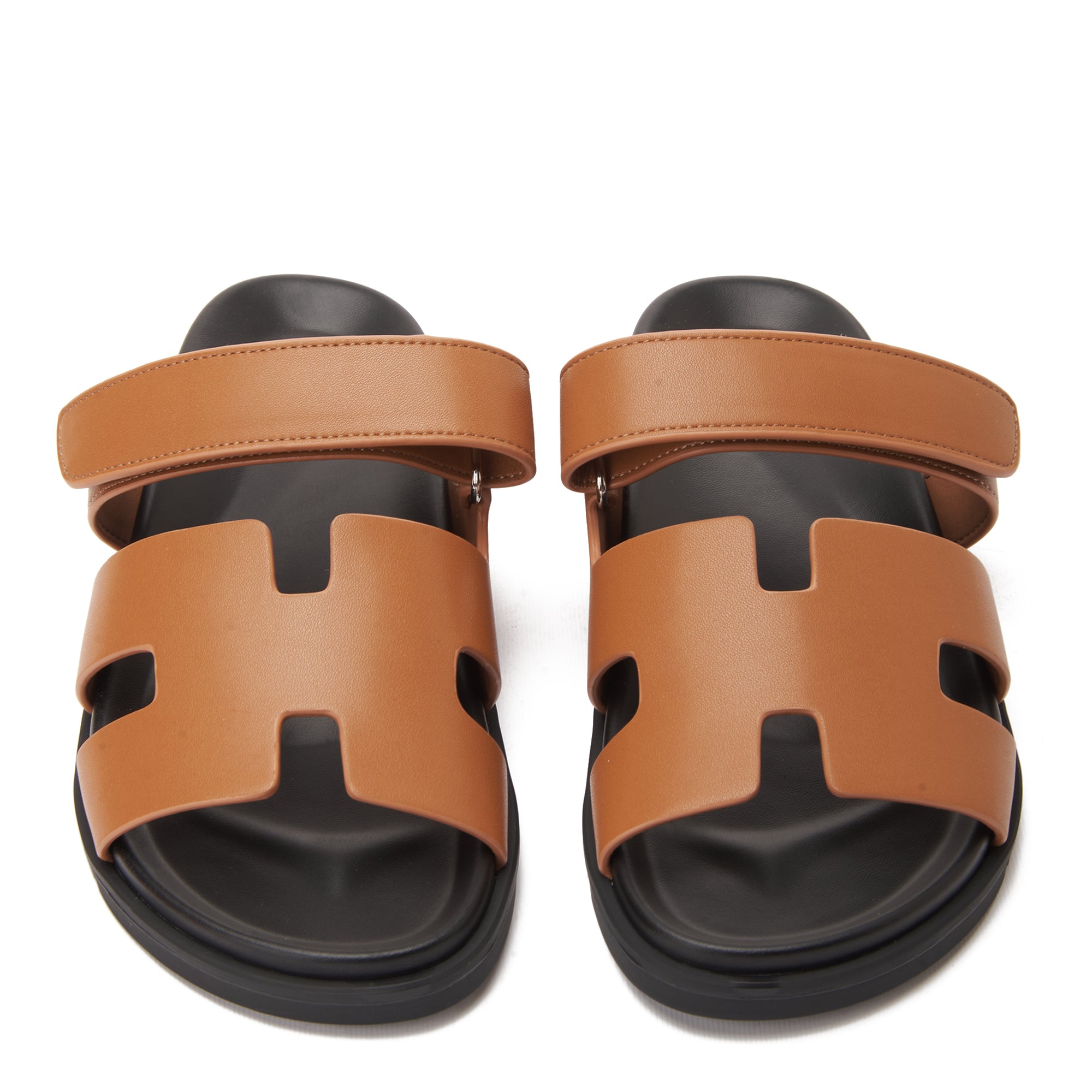 English Tan Hermas In Calfskin With Anatomical Rubber Sole Slides Luxury Sandal