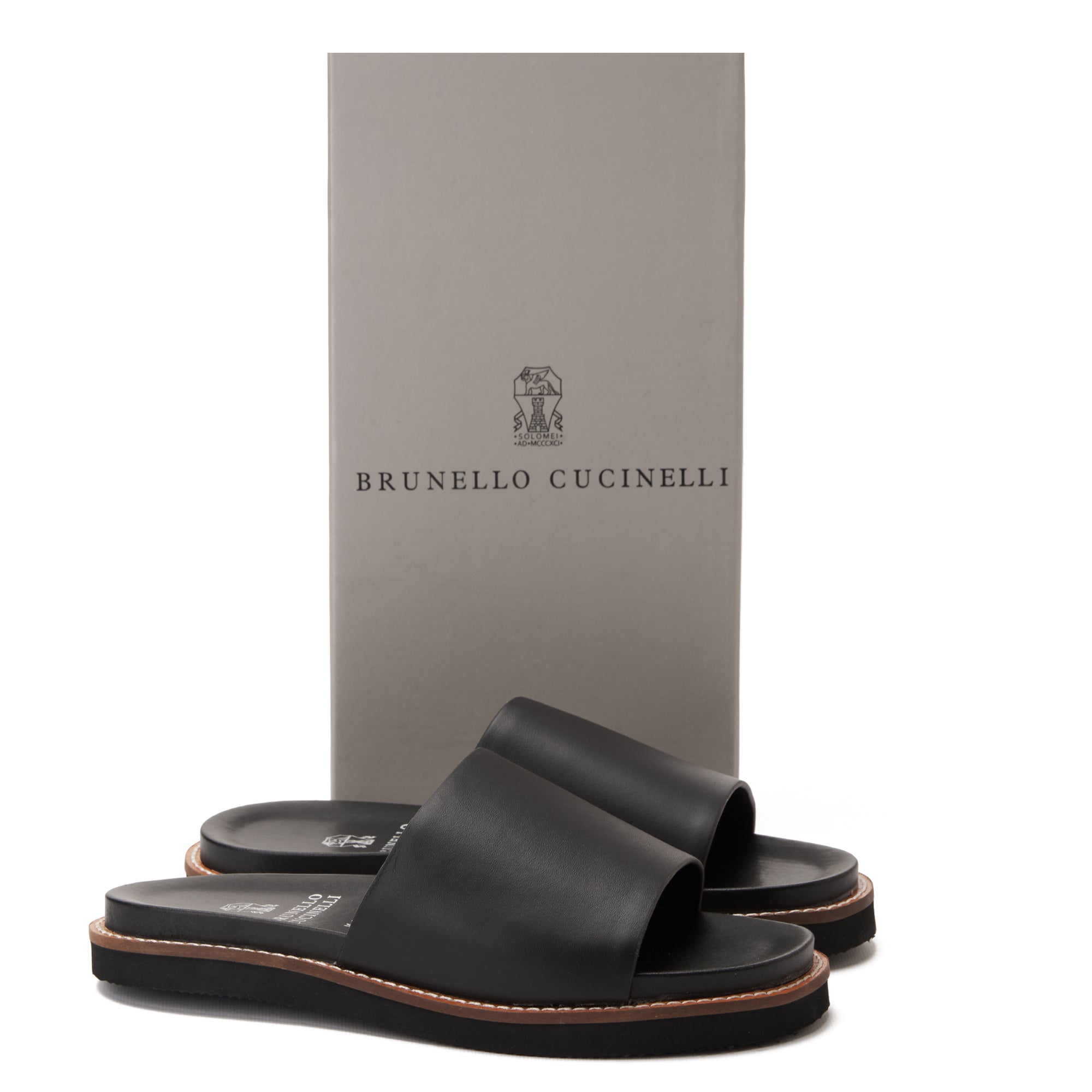 Black Brunello Cucinelli Leather Slides Unisex Luxury Sandal