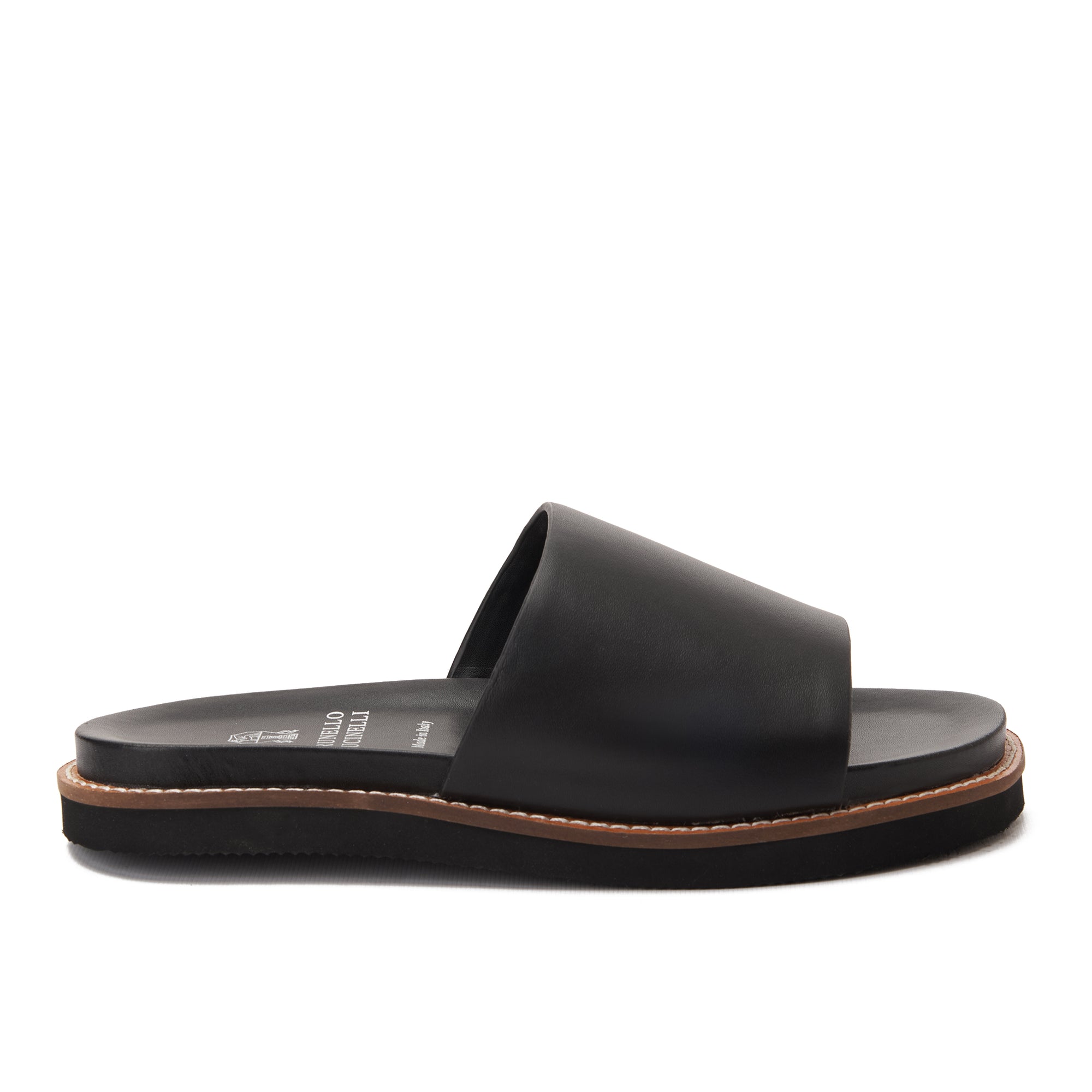 Black Brunello Cucinelli Leather Slides Unisex Luxury Sandal