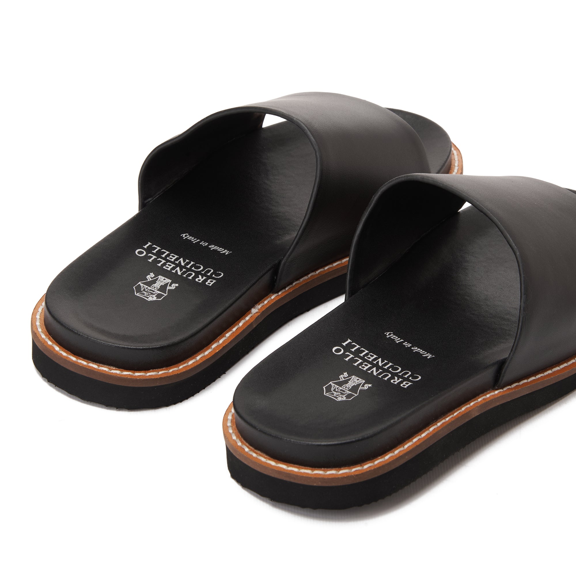 Black Brunello Cucinelli Leather Slides Unisex Luxury Sandal