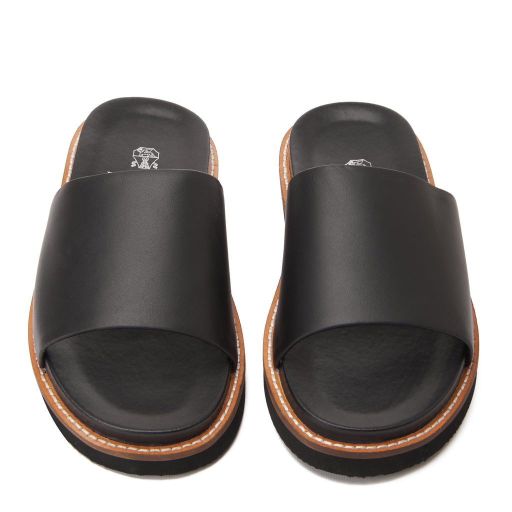 Black Brunello Cucinelli Leather Slides Unisex Luxury Sandal