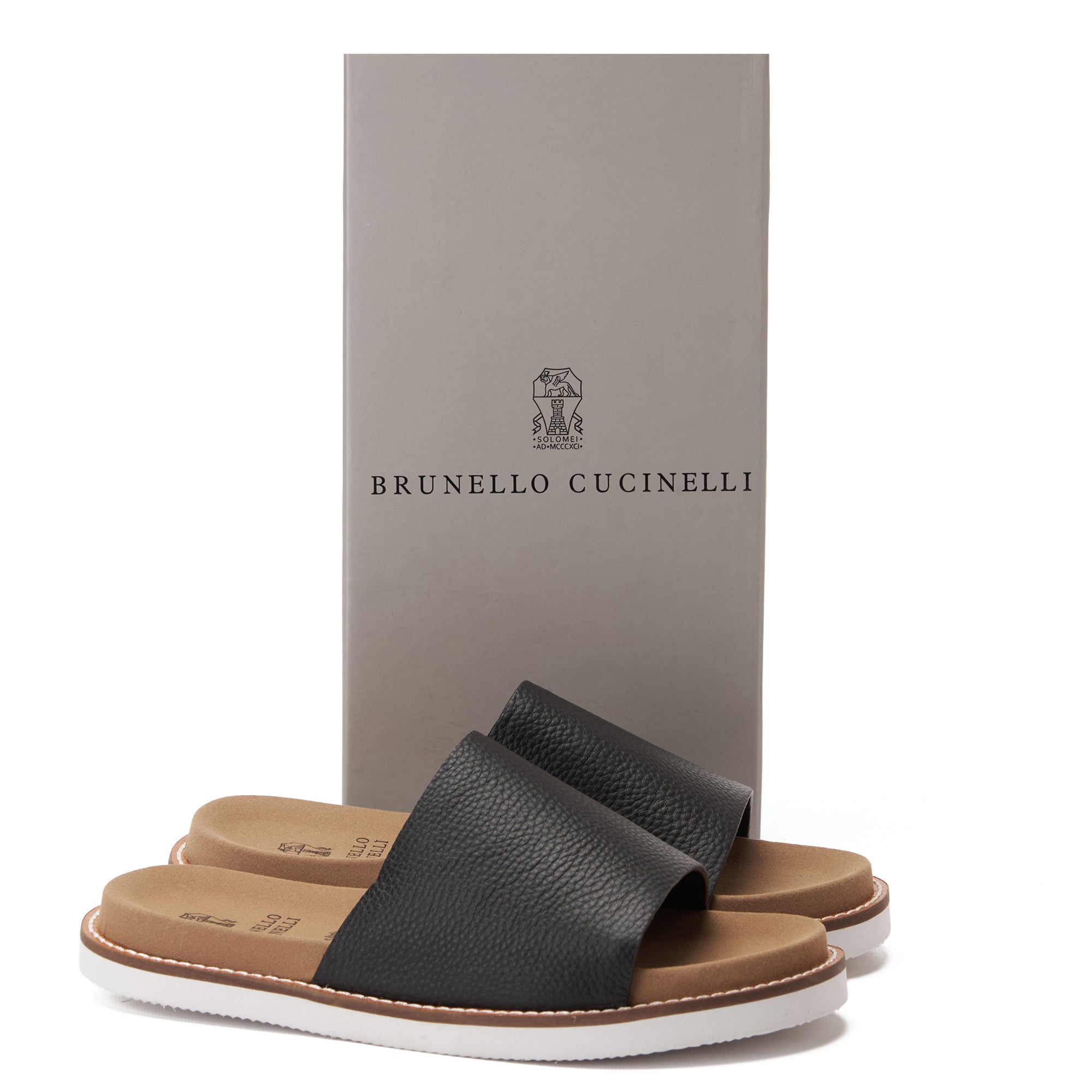 Black&Beige Brunello Cucinelli Leather Slides Unisex Luxury Sandal