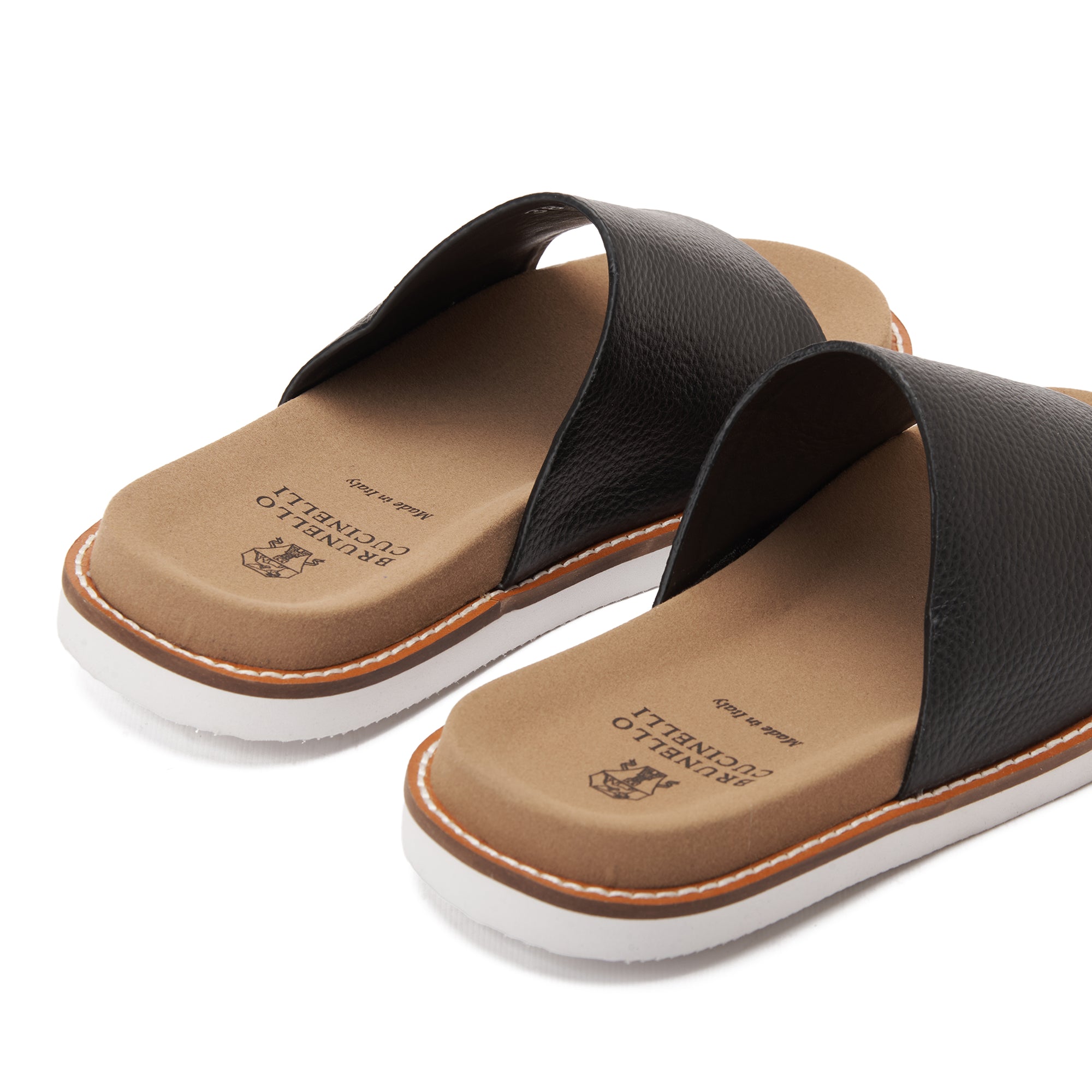 Black&Beige Brunello Cucinelli Leather Slides Unisex Luxury Sandal