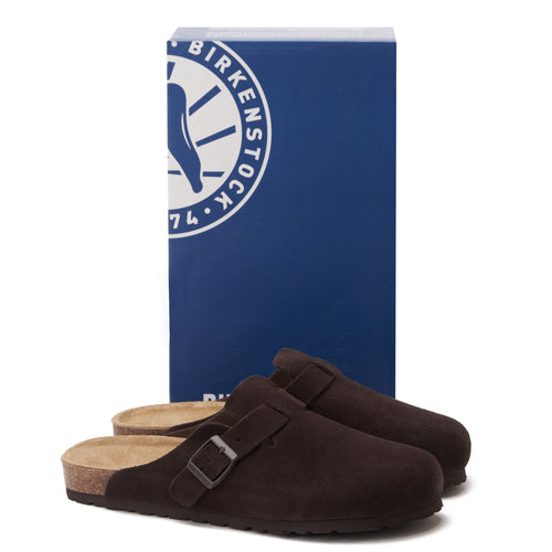 Dark Brown Birkenstock Suede Soft Footbed Boston Unisex Clogs Luxury Shoes
