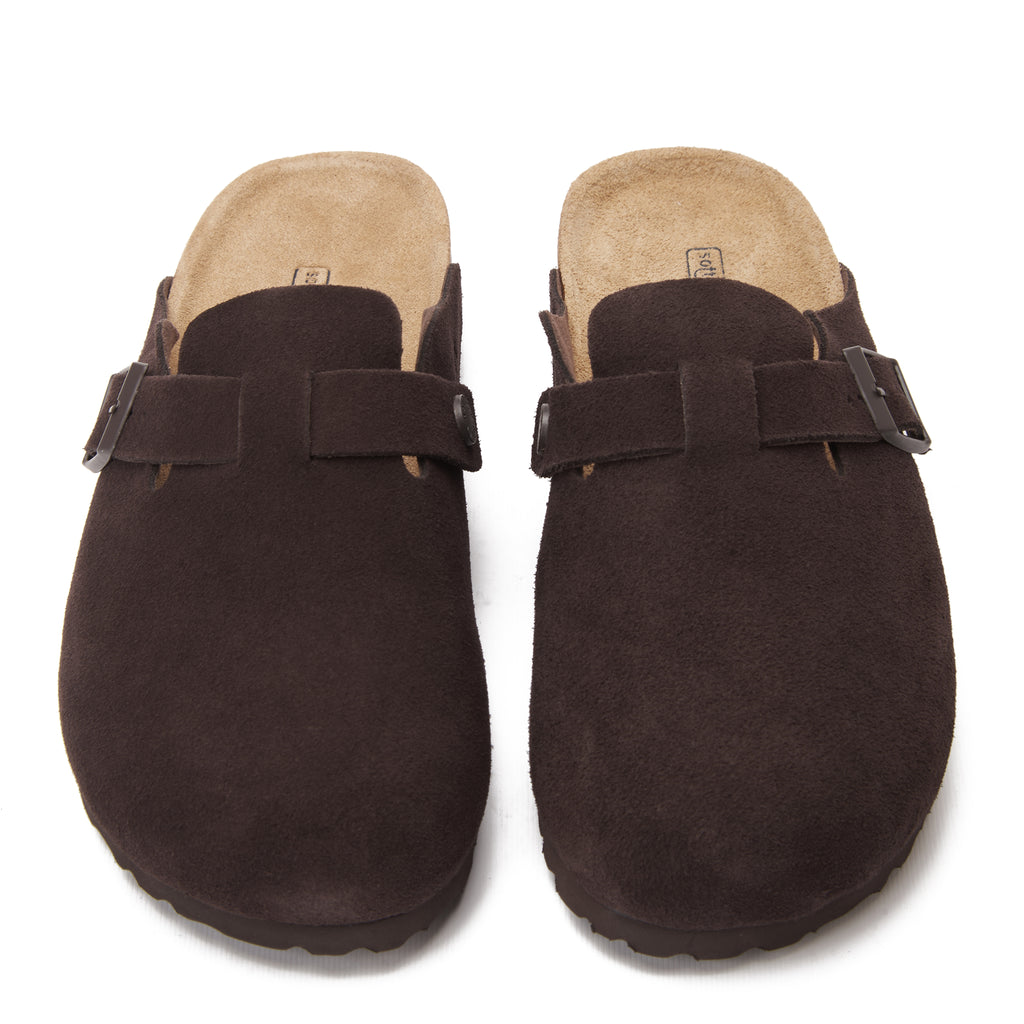 Dark Brown Birkenstock Suede Soft Footbed Boston Unisex Clogs Luxury Shoes