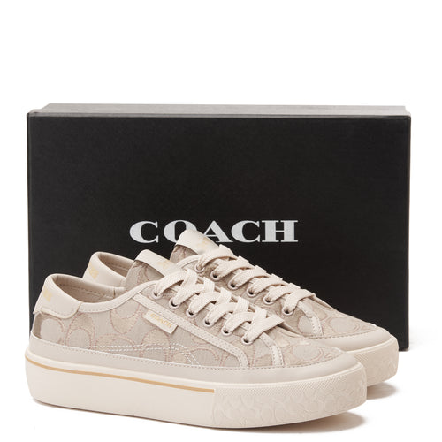Light Beige Coach Citysole Platform Jacquard Sneakers Luxury Shoes