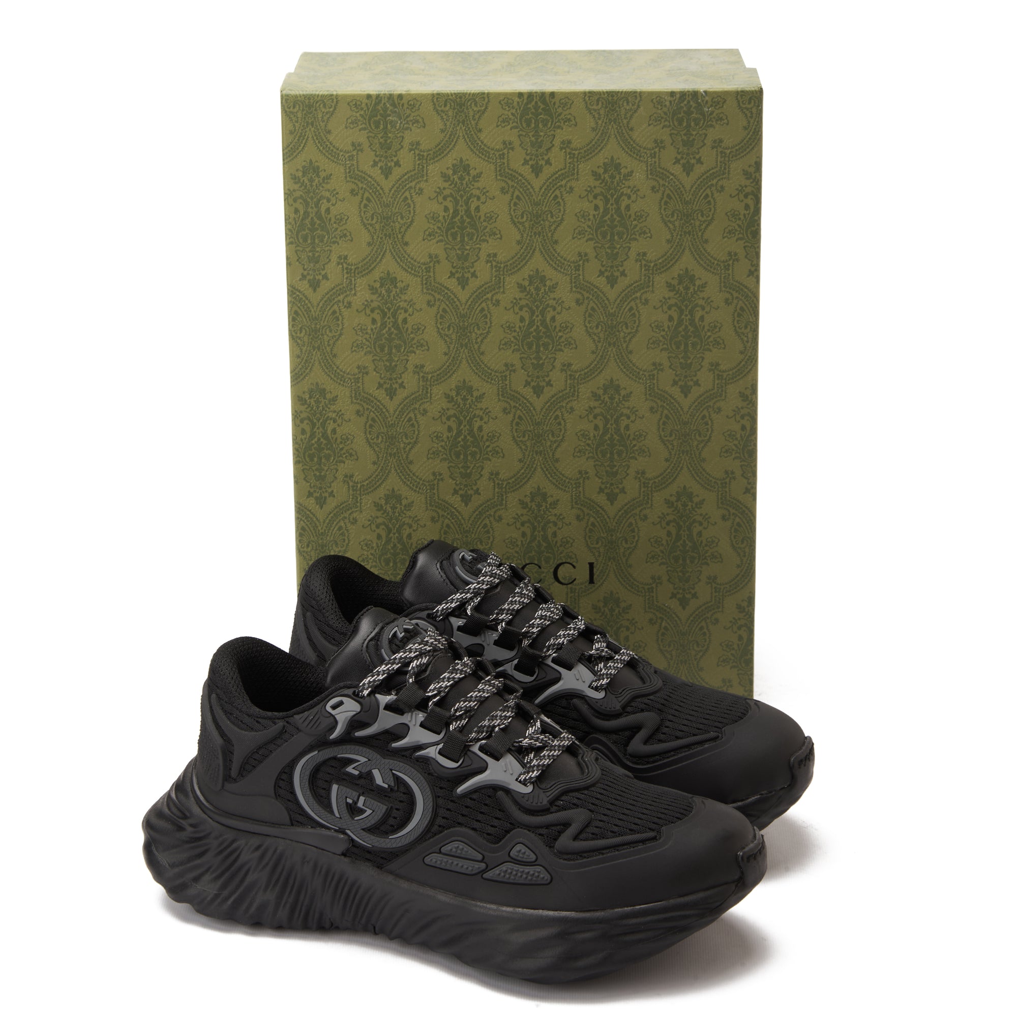 All Black Gucci Ripple Splash Sneakers Luxury Shoes