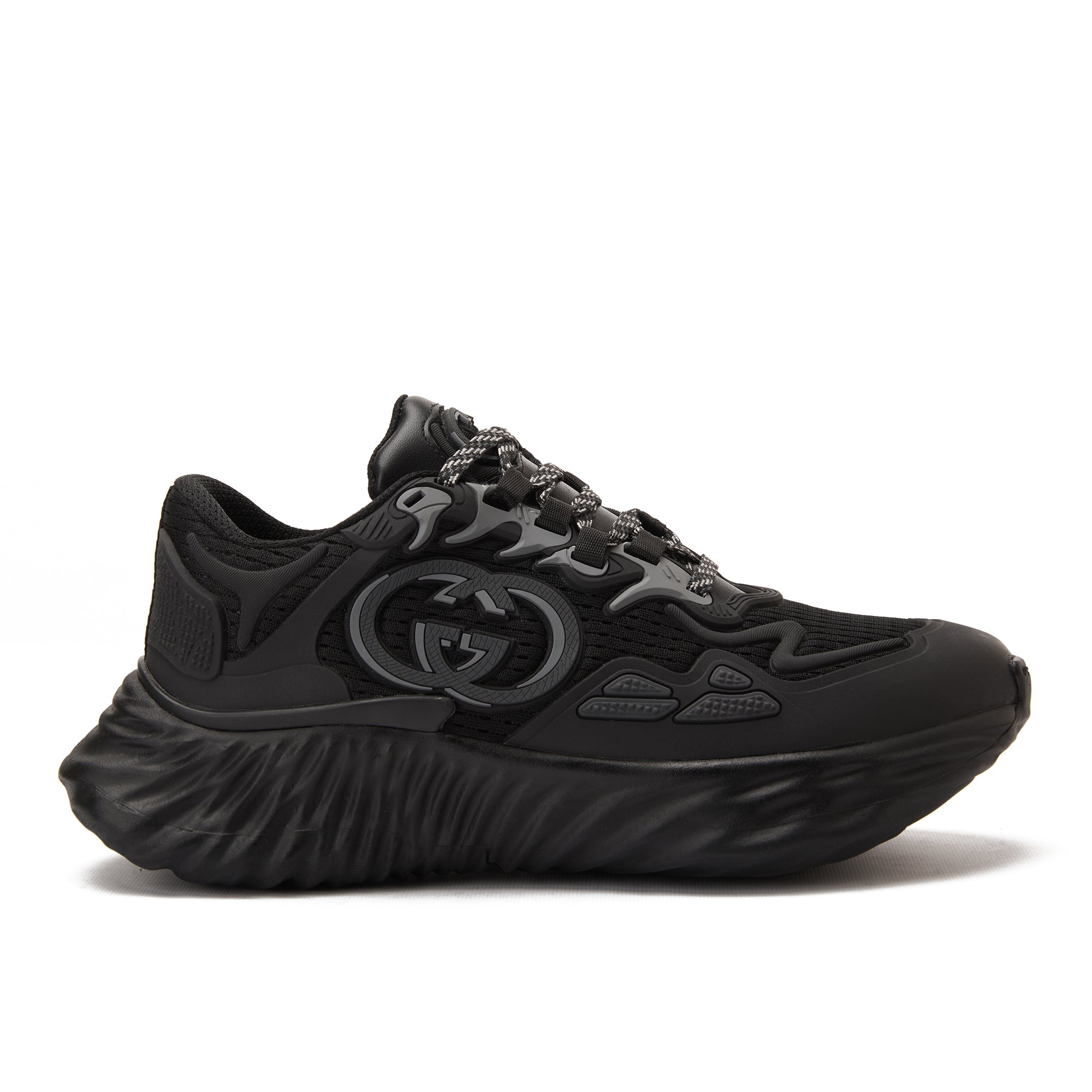 All Black Gucci Ripple Splash Sneakers Luxury Shoes