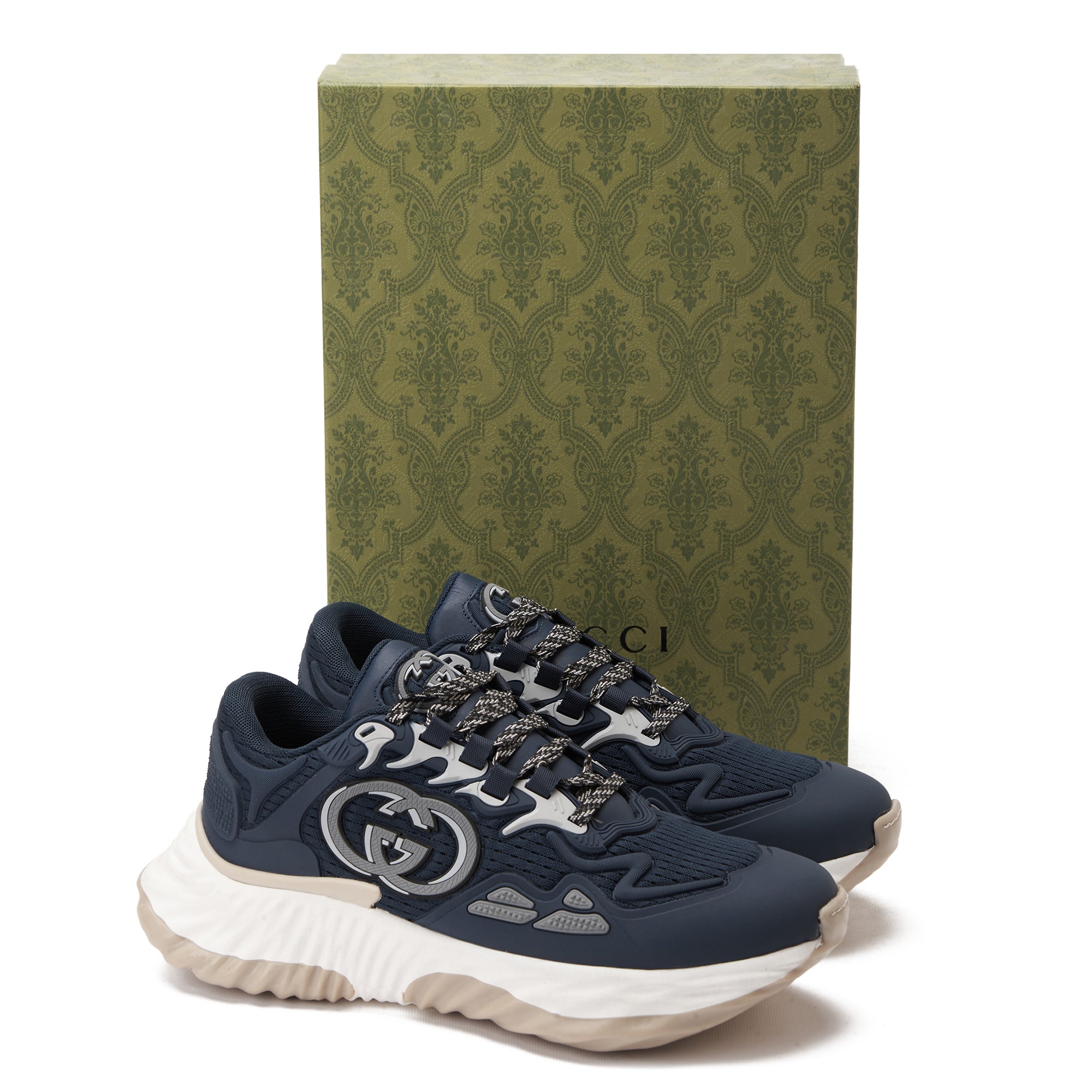 Navy Gucci Ripple Splash Sneakers Luxury Shoes