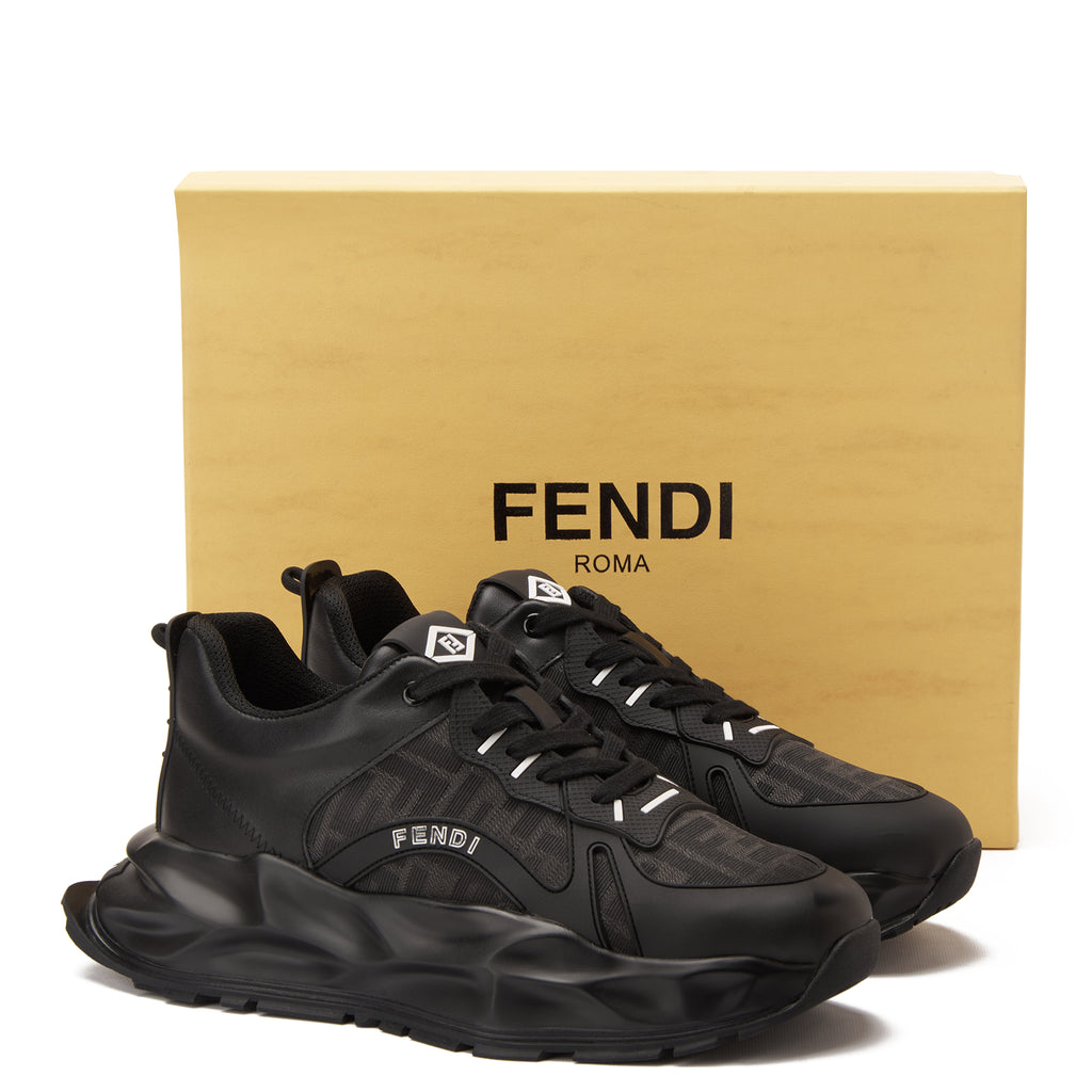 Black Fendi Bold Design In Logo Sneakers Luxury Shoes